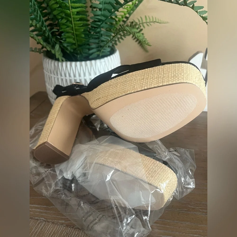 Shoedazzle‎ Tina Crossover Sandals Black Raffia Block Heel Ankle Straps Size 9.5 - Picture 14 of 14